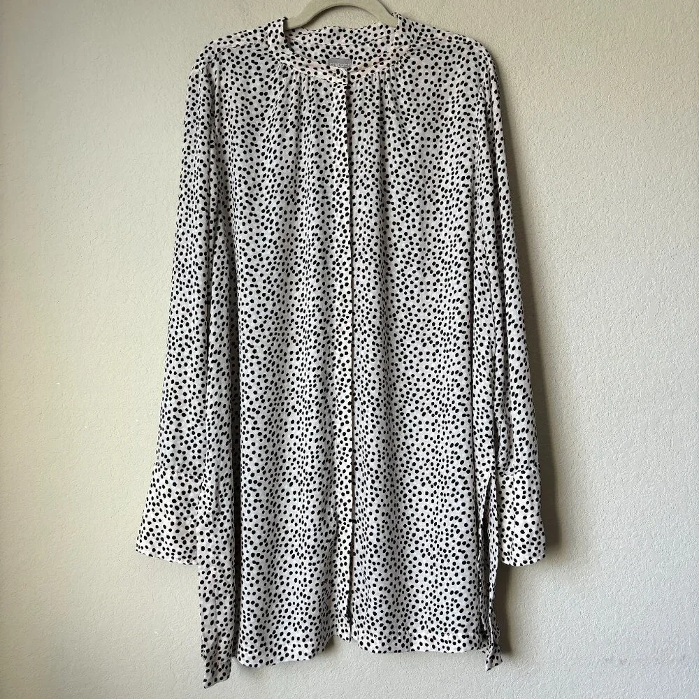 Chico's XXL Polka Dot Printed Button Front Long Sleeve Longline Tunic Blouse Top
